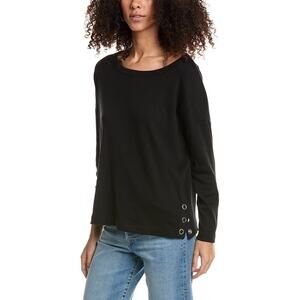 NWOT Chaser Women Small Black Long Sleeve Knit Top Buckle Snap Rib Drop Shoulder